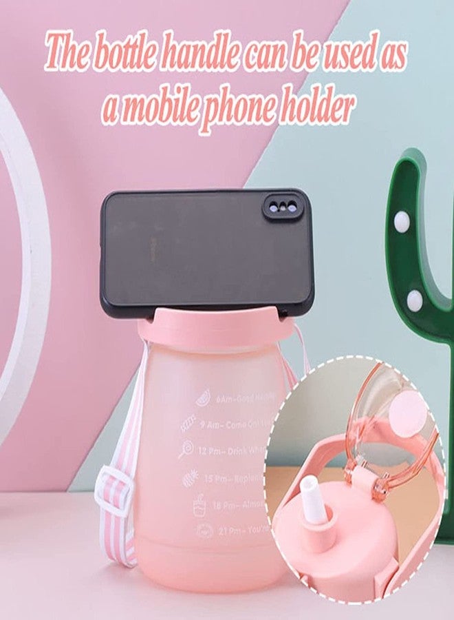 HaRvic Portable 1500ml Motivational Water Bottle with Straw Cute Water Bottle Jug with Strap and Stickers for Kids Fitness Gym Workouts Outdoor Sports Bottle for Women Men (Pink) - Image 4